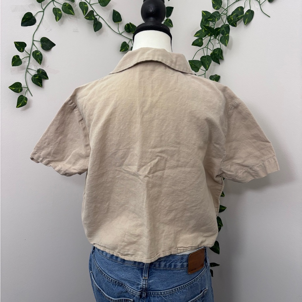 OAK + FORT Beige Linen Cotton Blouse Button Up Cream Size M - Picture 3 of 9